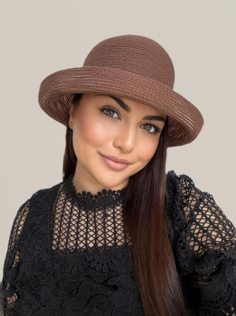 Palarie dama din organza dantelata AMIRA LUX-palarie maro mahon, reglabila [3]