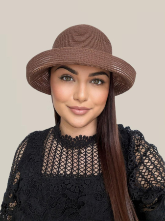 Palarie dama din organza dantelata AMIRA LUX-palarie maro mahon, reglabila [2]