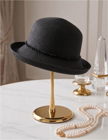 Palarie dama din organza dantelata AMIRA LUX-palarie negru, reglabila [4]