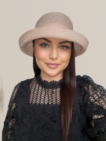 Palarie dama din organza dantelata AMIRA LUX-palarie roz, reglabila [2]