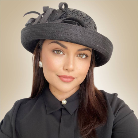 Palarie dama  din organza si dantela AMERICA CHIC -palarie negru, reglabila [2]