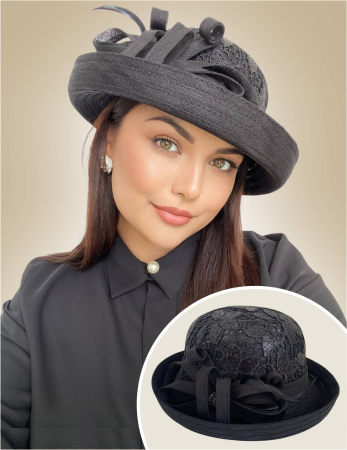 PALARII soare DANTELA - Palarie dama  din organza si dantela AMERICA CHIC -palarie negru, reglabila