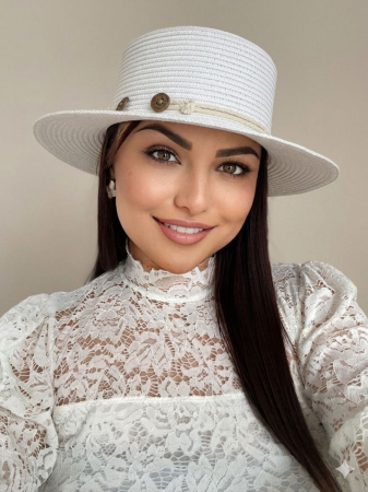 PALARII soare RAFIE - Palarie dama de soare cu boruri medii CAMILLE LADY (ALB) - marime unica, reglabila