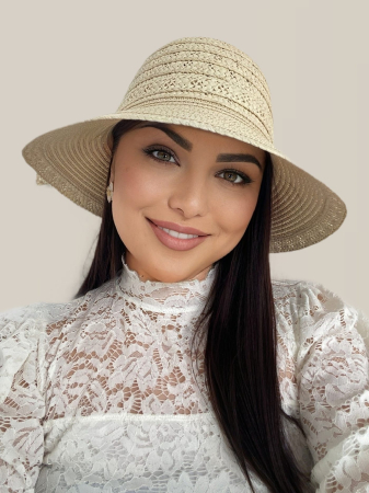 Palarie dama de soare cu boruri medii EMMA LUX (CREM) - marime unica, reglabila [1]