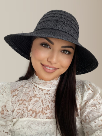 Palarie dama de soare cu boruri medii EMMA LUX (NEGRU) - marime unica, reglabila [2]