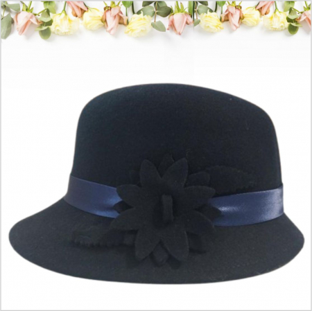Palarie din fetru lux cu boruri delicate BARONESS LUX (BLEUMARIN) - marime unica, reglabila [2]