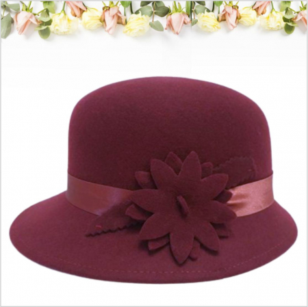 Palarie din fetru lux cu boruri delicate BARONESS LUX (GRENA) - marime unica, reglabila [2]