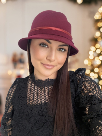 Palarie dama din fetru lux cu falduri VIENNA LUX (GRENA) - marime unica, reglabila [4]