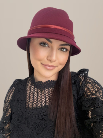 Palarie dama din fetru lux cu falduri VIENNA LUX (GRENA) - marime unica, reglabila [2]