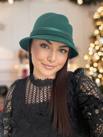 Palarie dama din fetru lux cu falduri VIENNA LUX (VERDE) - marime unica, reglabila [2]