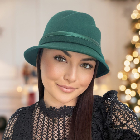 Palarie dama din fetru lux cu falduri VIENNA LUX (VERDE) - marime unica, reglabila [5]
