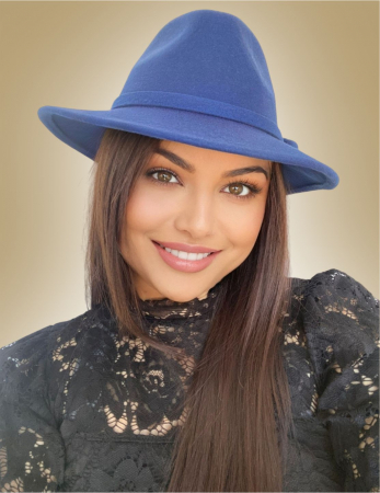 Palarie dama din fetru lux MISS ITALY (ALBASTRU) - marime unica, reglabila [1]