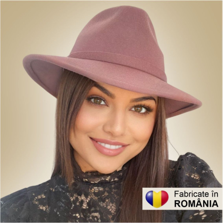 Palarie dama din fetru lux MISS ITALY (ROZ PUDRA) - marime unica, reglabila [2]