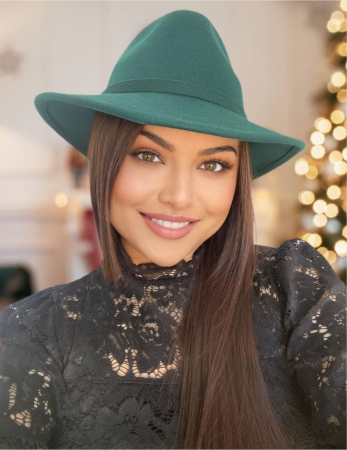 PALARII dama VERZI - Palarie dama din fetru lux MISS ITALY (VERDE) - marime unica, reglabila