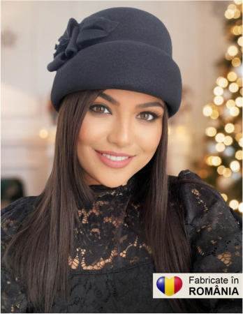 COLECTIA NOUA - Palarie dama din fetru lux tip toca MISS MAGIC (NEAGRA) - marime unica, reglabila