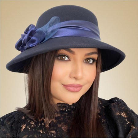 Palarie dama din fetru lux VENETIA LUX (BLEUMARIN) - marime unica, reglabila [2]