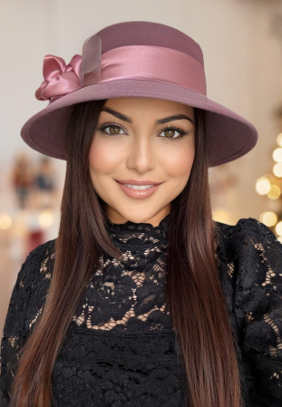 Palarie dama din fetru lux VENETIA LUX (ROZ pudra) - marime unica, reglabila [2]