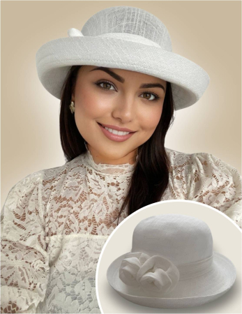 PALARII SOARE - Palarie dama cu boruri rotunde MICHELLE alb, reglabila