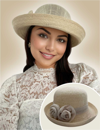 PALARII soare IN - Palarie dama cu boruri rotunde MICHELLE crem, reglabila