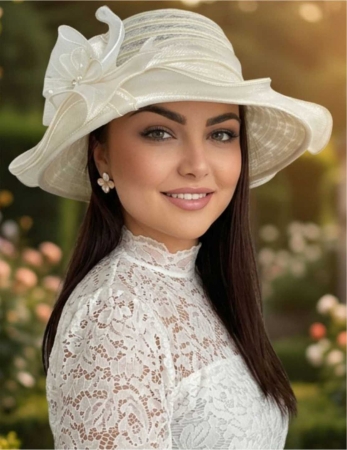 Palarie dama organza cu margini dantelate SPLENDOR crem, reglabila [1]