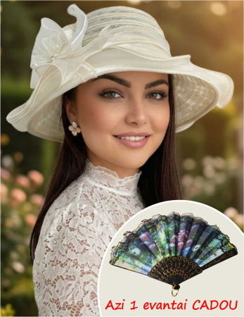 PALARII dama soare - SPLENDOR LUX - Palarie dama organza cu margini dantelate SPLENDOR crem, reglabila