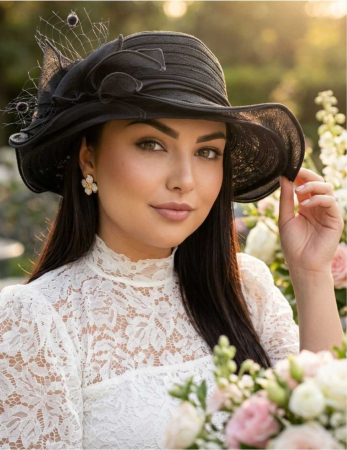 Palarie dama organza cu margini dantelate SPLENDOR neagru, reglabila [1]