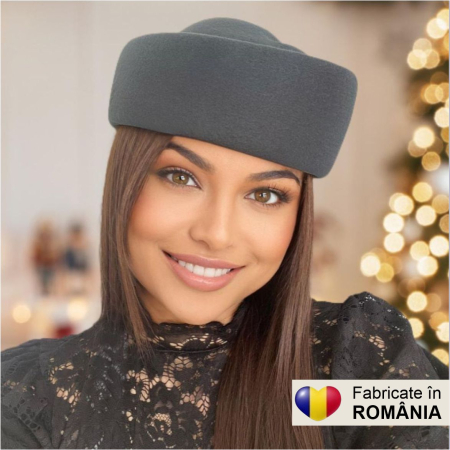 Palarie dama tip toca din fetru lux CONTESA LUX (GRI inchis) - marime unica, reglabila [2]