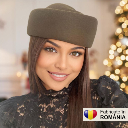 Palarie dama tip toca din fetru lux CONTESA LUX (KAKI) - marime unica, reglabila [2]