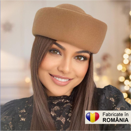 Palarie dama tip toca din fetru lux CONTESA LUX (MARO cappuccino) - marime unica, reglabila [2]