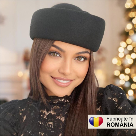 Palarie dama tip toca din fetru lux CONTESA LUX (NEGRU) - marime unica, reglabila [2]