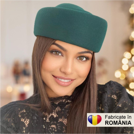 Palarie dama tip toca din fetru lux CONTESA LUX (VERDE persan) - marime unica, reglabila [2]