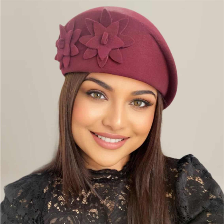 Palarie dama tip toca din fetru lux DUCESA LUX (GRENA) - marime unica, reglabila [2]