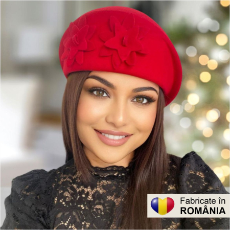Palarie dama tip toca din fetru lux DUCESA LUX (ROSU) - marime unica, reglabila [2]