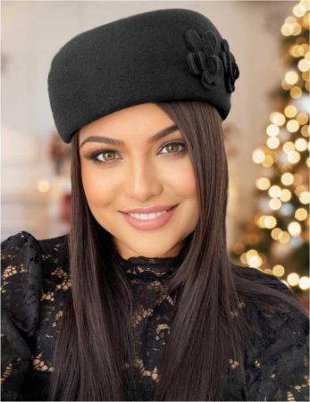 Palarie dama tip toca din fetru lux MARCHIZA LUX (NEAGRA) - marime unica, reglabila [1]