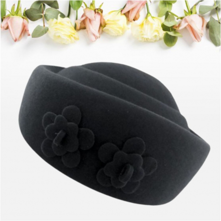 Palarie dama tip toca din fetru lux MARCHIZA LUX (NEAGRA) - marime unica, reglabila [3]