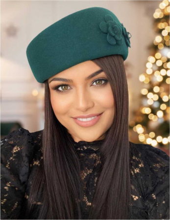 PALARII dama VERZI - Palarie dama tip toca din fetru lux MARCHIZA LUX (VERDE persan) - marime unica, reglabila