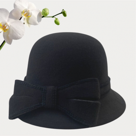 Palarie de dama cu boruri delicate si funda luxurianta MISS ALISS (NEGRU) - marime unica, reglabila [2]