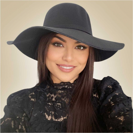 Palarie de dama cu boruri mari MISS ROMA (NEGRU) - marime unica, reglabila [2]