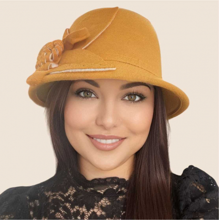 Palarie de dama cu boruri mici si accesoriu floare MISS FLORIA (GALBEN) - marime unica, reglabila [2]