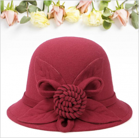 Palarie de dama cu boruri mici si accesoriu floare MISS FLORIA (GRENA) - marime unica, reglabila [3]