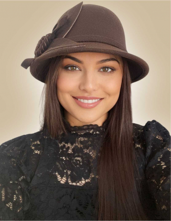 Palarie de dama cu boruri mici si accesoriu floare MISS FLORIA (MARO mahon) - marime unica, reglabila [1]