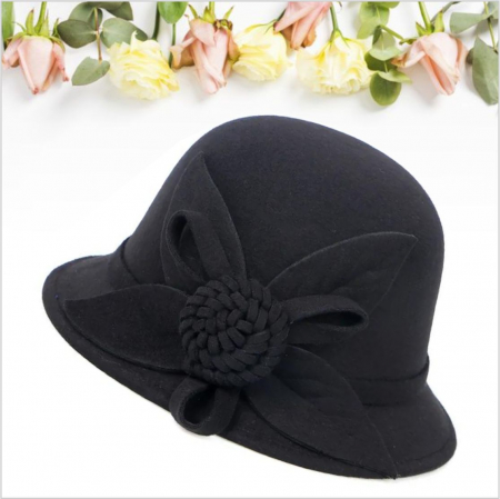 Palarie de dama cu boruri mici si accesoriu floare MISS FLORIA (NEGRU) - marime unica, reglabila [4]