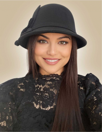 Palarie de dama cu boruri mici si accesoriu floare MISS FLORIA (NEGRU) - marime unica, reglabila [1]