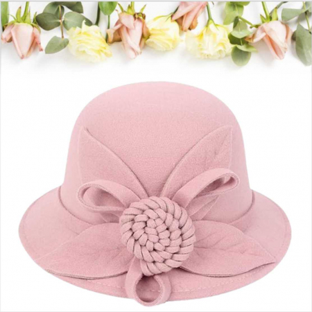 Palarie de dama cu boruri mici si accesoriu floare MISS FLORIA (ROZ) - marime unica, reglabila [2]