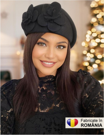 Palarii cu livrare rapida - Palarie de dama din fetru lux tip toca REGINA LUX (NEAGRA) - marime unica, reglabila