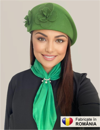 Palarie de dama din fetru lux tip toca REGINA LUX (VERDE aprins) - marime unica, reglabila [1]
