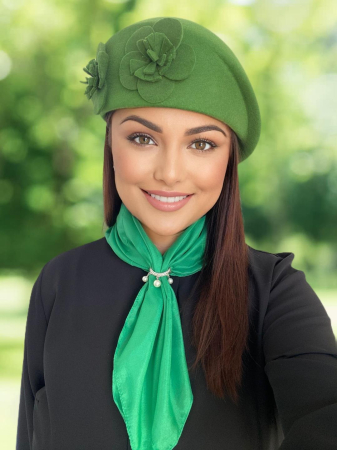 PALARII dama VERZI - Palarie de dama din fetru lux tip toca REGINA LUX (VERDE aprins) - marime unica, reglabila