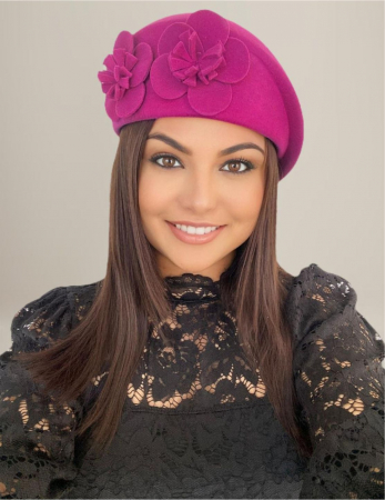 Palarie de dama din fetru lux tip toca REGINA LUX (ROZ fucsia) - marime unica, reglabila [1]