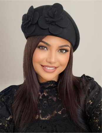 Palarie de dama din fetru lux tip toca REGINA LUX (NEGRU) - marime unica, reglabila [1]