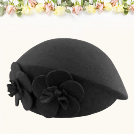 Palarie de dama din fetru lux tip toca REGINA LUX (NEAGRA) - marime unica, reglabila [3]